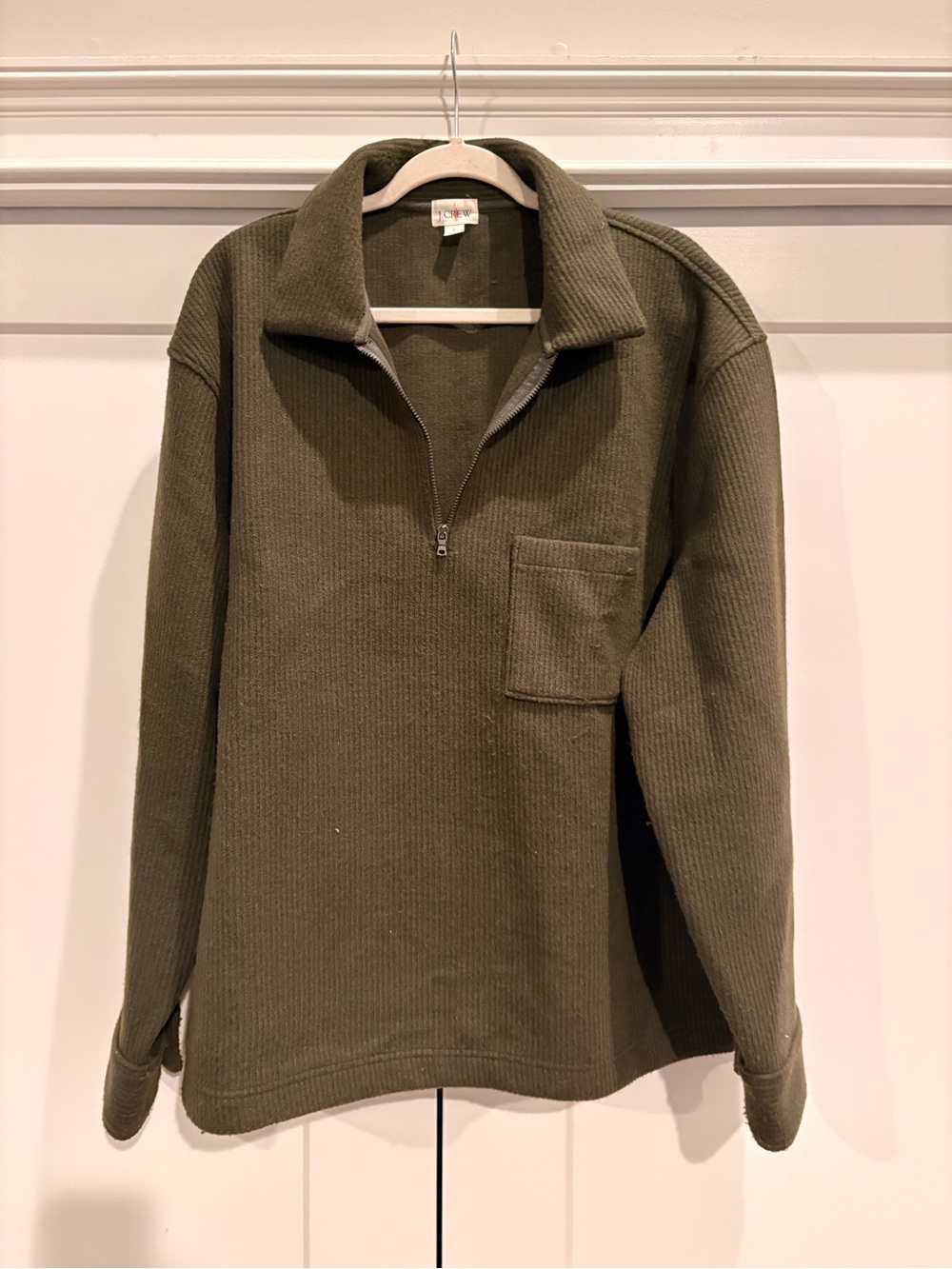 J. Crew Olive Green Half-Zip Sweater with Chest Pocket